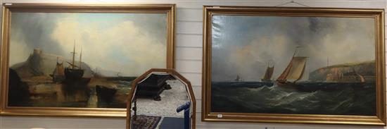 Late 19th century English School, pair of oils on canvas, Coastal landscapes, 75 x 126cm
